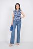 FQB121 - Quần jean dạo phố vải denim dáng suông ống đứng rút tua rua pha sọc vải đen - PANTIO